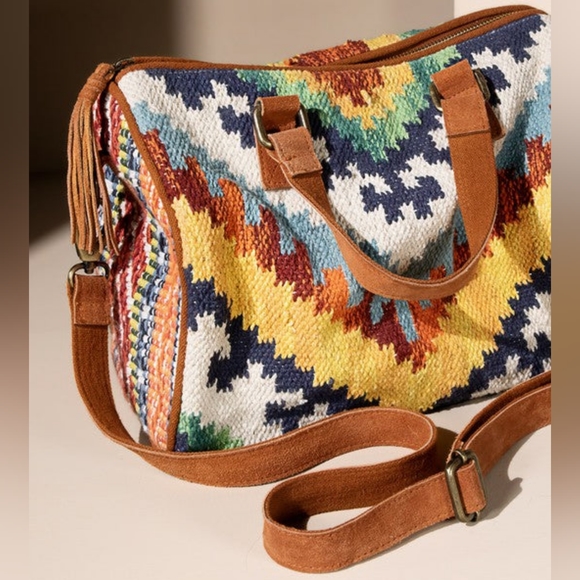 Handmade Boho Chic Satchel / Boston Bag - Navajo Aztec Inspired Design - Picture 2 of 10